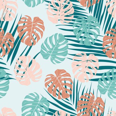 Beautiful tropical leaves branch  seamless pattern design. Tropical leaves background. Trendy Brazilian illustration. Spring and summer design for fabric, prints, wrapping paper and prints