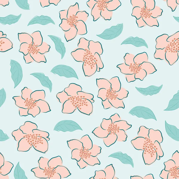 Modern Wildflowers Seamless Pattern Design Seamless Pattern Spring Flowers Leaves — стоковый вектор