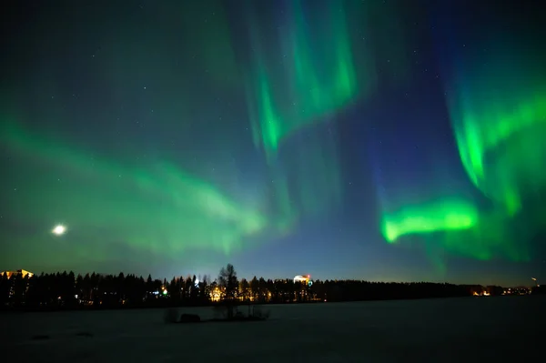 Multi Colour Northern Lights Night Sky City Aurora Borealis Swedish — Stock fotografie