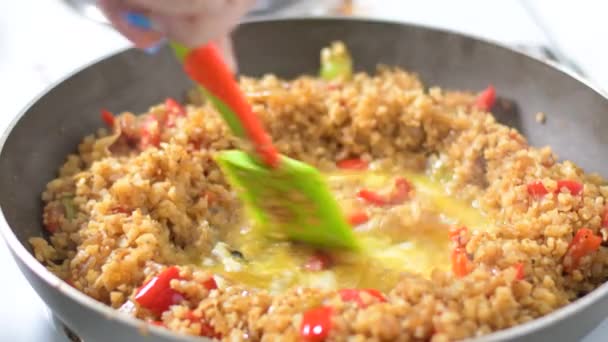 Fundo Vista Vegetais Fumegantes Coloridos Fritando Uma Panela Que Está — Vídeo de Stock