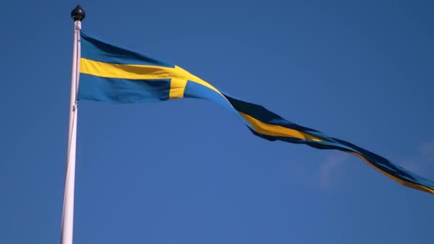 Bandeiras Suecas Acenando Com Fluxo Vento Sob Céu Azul Para — Vídeo de Stock