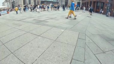 Vienna, Austria - June 6, 2022. 4K slow motion of St. Stephen's Cathedral, Wien, Vienna Austria. Blue sky with clouds on cloudy tourist day. Evening and historic buildings.