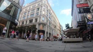 Viyana, Avusturya - 5 Haziran 2022. 4K yavaş çekim Hofburg ve schonnbrunn, Wien, Viyana Avusturya. Bulutlu turizm gününde bulutlu mavi gökyüzü. Akşam ve tarihi binalar.