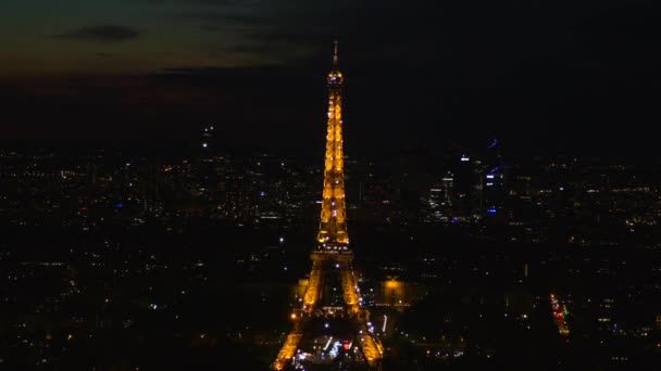 Légi Franciaország Paris Eiffel Torony Videó Fényvillogó Eiffel Toronyról Éjszaka — Stock videók