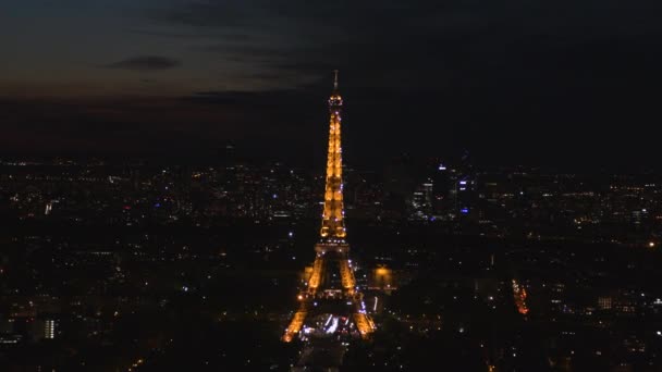 Luchtfoto Frankrijk Parijs Eiffeltoren Video Van Licht Knipperende Eiffeltoren Nachts — Stockvideo