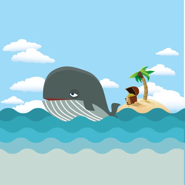 Whale with treasure island — Stock Vector