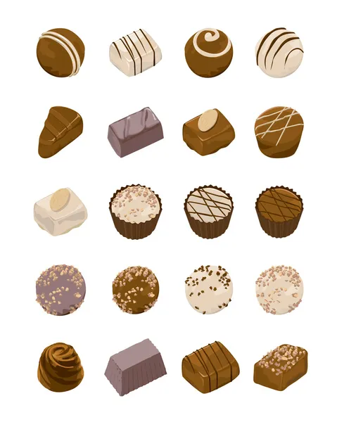 Ícone vetorial de doces de chocolate sortidos — Vetor de Stock