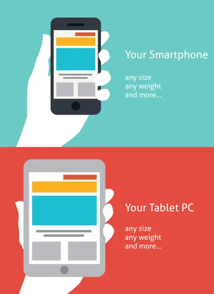 Hermoso Smartphone y Tablet diseño icono plano — Vector de stock