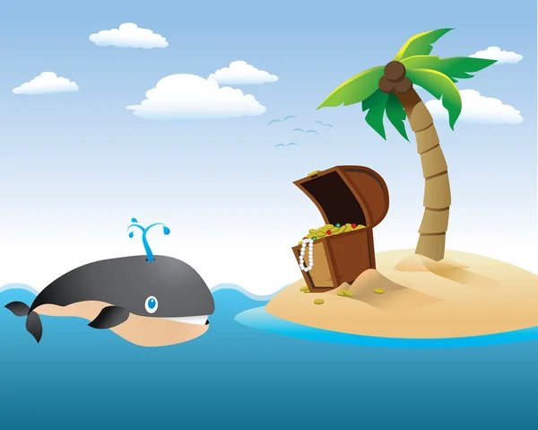 Baleine avec île au trésor — Image vectorielle
