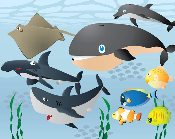 Lovely Cartoon Sea Life Contexte — Image vectorielle