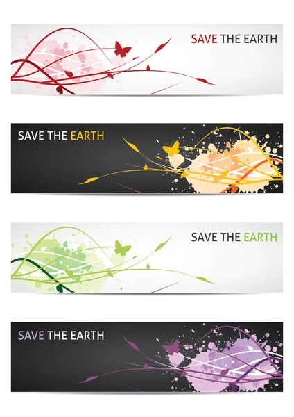 Selamatkan bumi kami - Bendera desain bunga - Stok Vektor