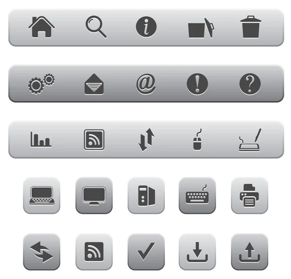Ensemble d'icônes pour ordinateur et Internet. Couleur argent . — Image vectorielle