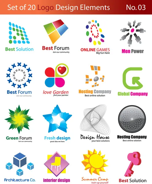 Conjunto de 20 elementos do logotipo — Vetor de Stock