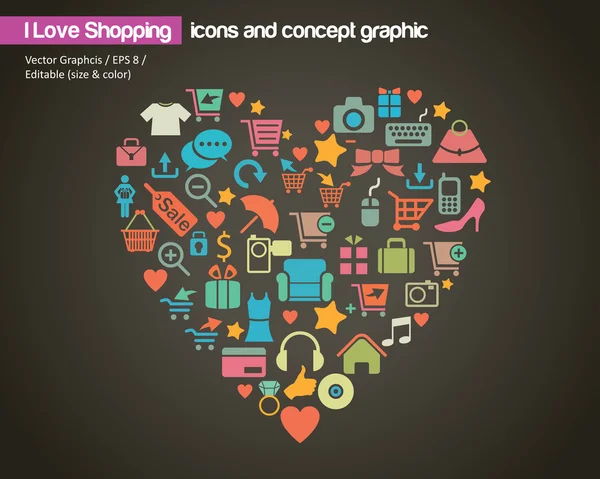 I Love Shopping (icono y concepto ) — Archivo Imágenes Vectoriales