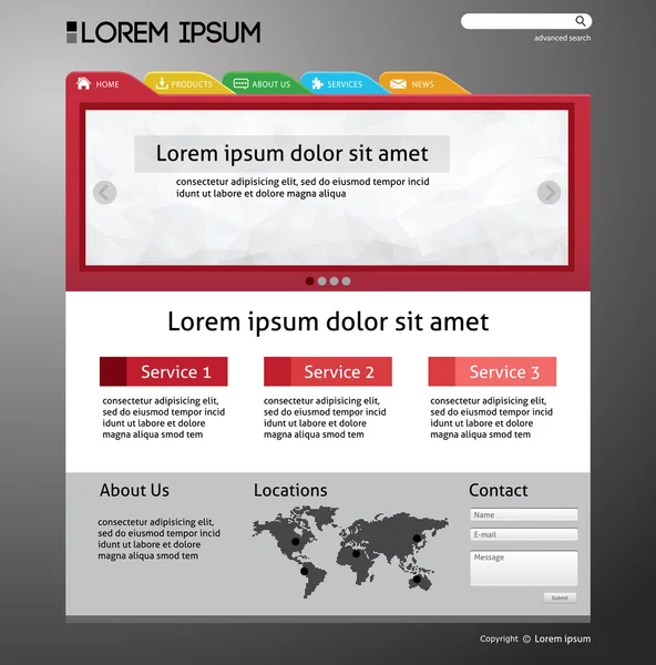 Web Design Website Elementos Modelo escuro — Vetor de Stock