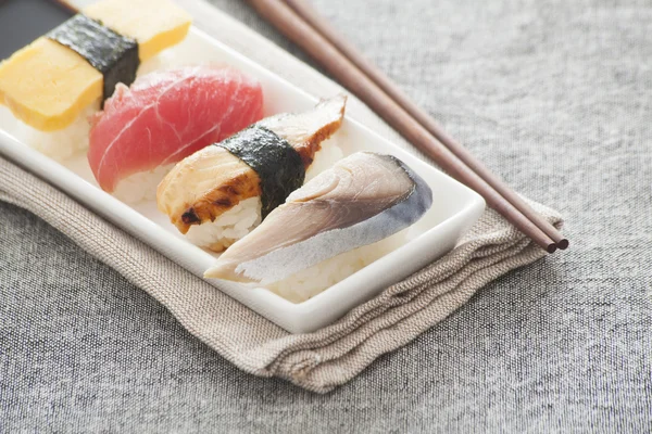 Japanese Sushi -- Egg, Tuna, Eel, Swordfish — Stock Photo, Image