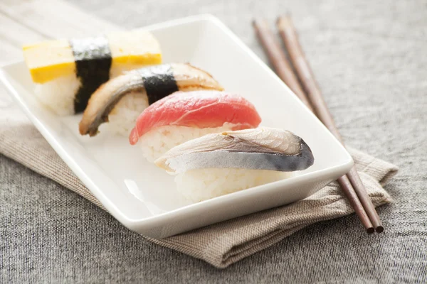 Japanese Sushi -- Egg, Tuna, Eel, Swordfish — Stock Photo, Image