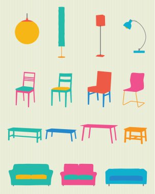mobilya siluetleri kümesi
