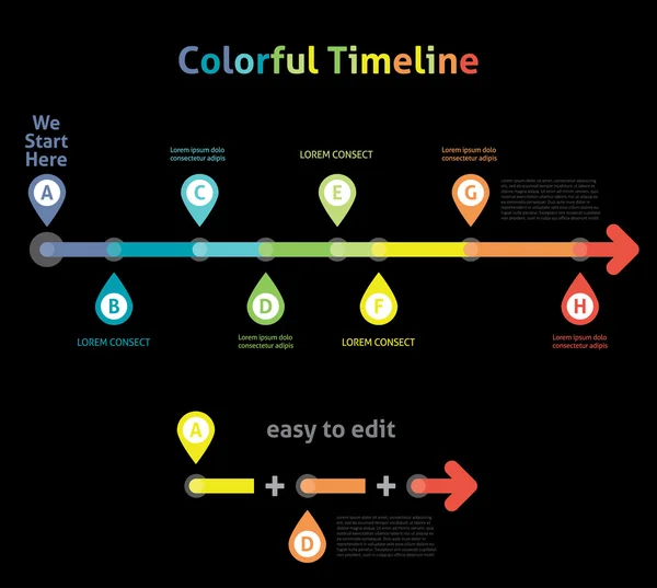 Modèle de chronologie flèches plates colorées - Illustration vectorielle EPS10 — Image vectorielle