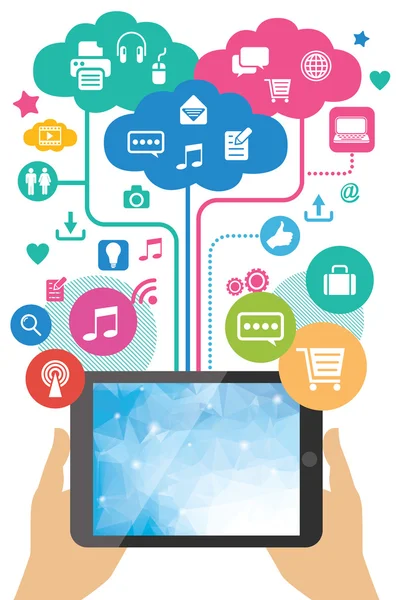 Vector mobile app development concept - hands holding tablet pc Stock Vector
