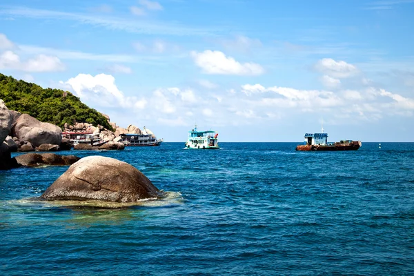 Boats brings tourists to the island of Koh Tao Stock Image
