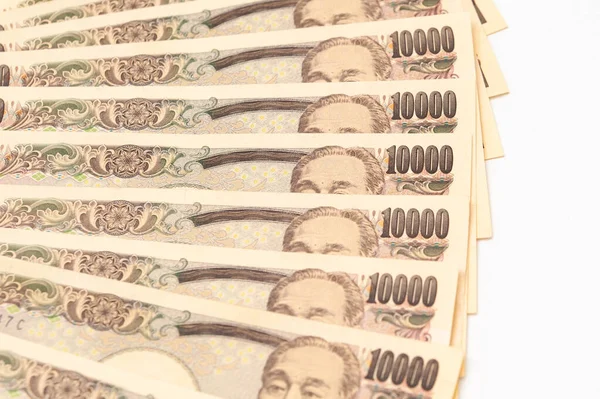 000 Yen Stack Närbild Isolerad Vit Bakgrund — Stockfoto