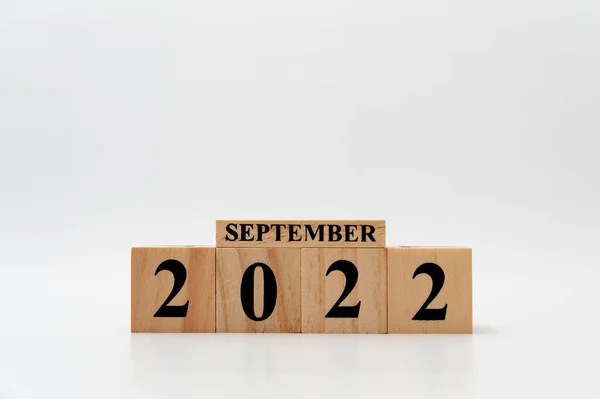 September 2022 Written Wooden Blocks Isolated White Background Copy Space — Stok fotoğraf