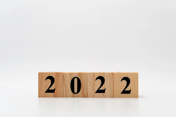 2022 Scris Blocuri Lemn Direcție Orizontală Izolat Fundal Alb Spațiu — Fotografie, imagine de stoc