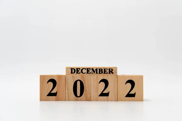 December 2022 Written Wooden Blocks Isolated White Background Copy Space — Fotografie, imagine de stoc