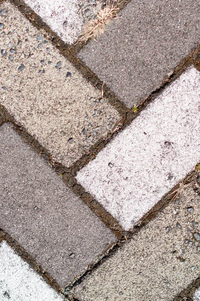 Крупный План Тротуара Вымощен Прямоугольной Белой Серой Плиткой Верхней Части — стоковое фото
