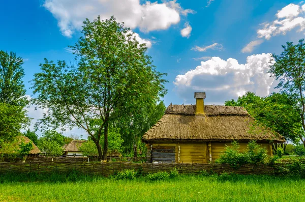 Antico cottage rurale con tetto di paglia — Foto Stock