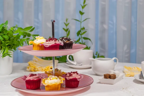 Cupcakes and hot chocolate — Stock Photo, Image