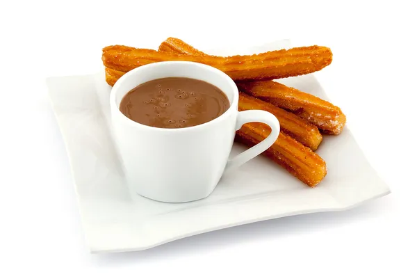 Churros com chocolate quente — Fotografia de Stock