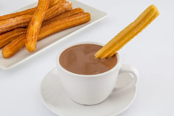 Warme chocolademelk met churros — Stockfoto