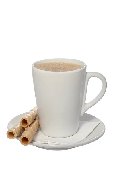 Kopp kaffe och wafer rulle — Stockfoto