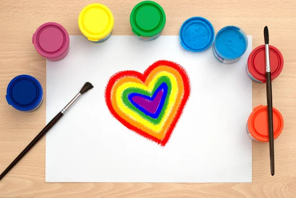 Gay Lgbt Vlag Geschilderd Regenboog Hart Een Zwart Bord — Stockfoto