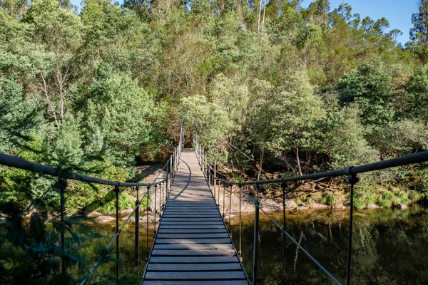 Asma köprü, Soutomaior 'da nehri geçmek, Pontevedra, Galiçya, İspanya.