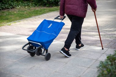 Yaşlı bir kadın markete alışverişe gidiyor.