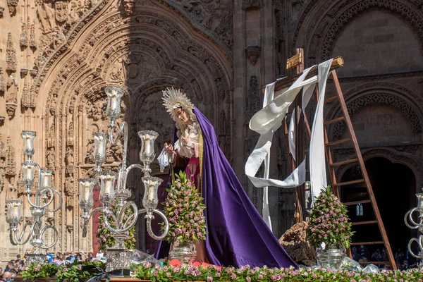 Imagem Virgem Maria Graça Ajuda Durante Procissão Semana Santa Salamanca — Fotografia de Stock