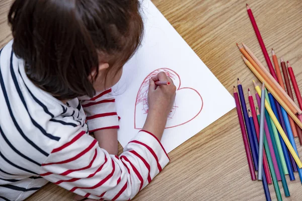 Adorable Little Girl Drawing Artwork Father Day Gift — Stockfoto