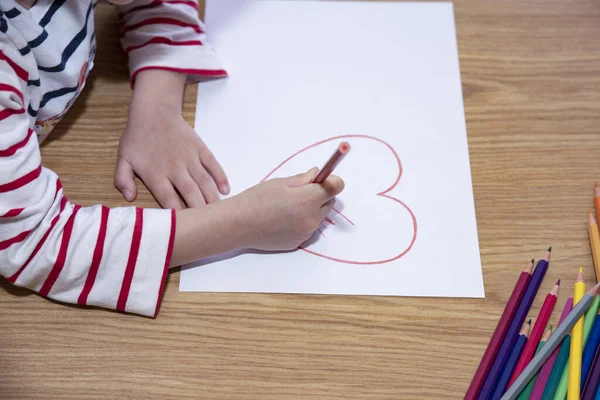 Adorable Little Girl Drawing Picture Father Day Gift — Stockfoto