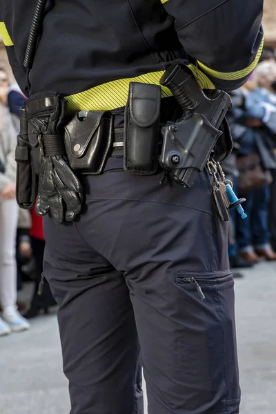 Armed Policemen Watching Downtown City — Stok fotoğraf