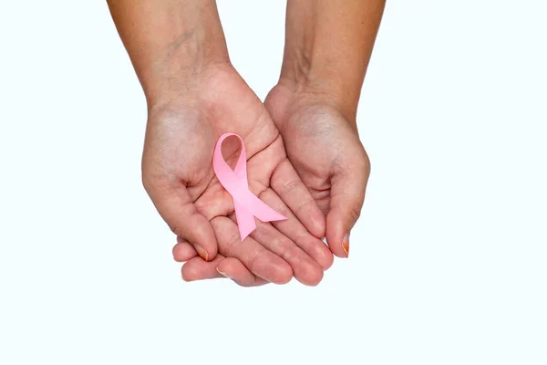 Женщина Держит Розовую Ленту Поддержку Людей Живущих Больных Здравоохранение Международный — стоковое фото