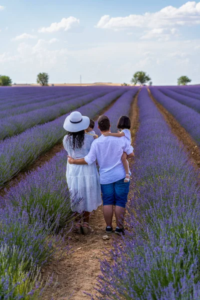 Family Walking Lavender Field —  Fotos de Stock
