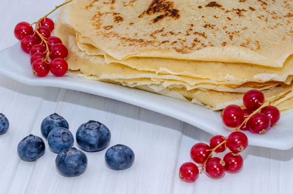 Pile Pancakes Served Plate Berries — Stock Photo, Image