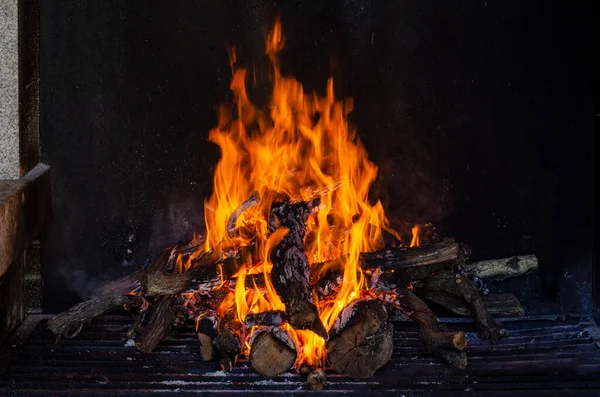 wood burning with fire on the Grill for a barbecue.