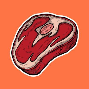 Kırmızı et kesimi robot resim. El çizimi tekniği. Çıkartmalar