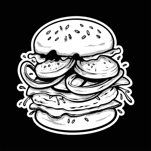 Burger Sketch Fondos Blanco Negro — Vector de stock