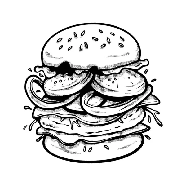 Burger Bosquejo Línea Arte Mano Dibujar — Archivo Imágenes Vectoriales