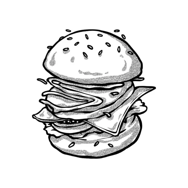 Rozložení Ilustračního Hamburgeru Ručně Kreslená Technika Čára Umění — Stockový vektor